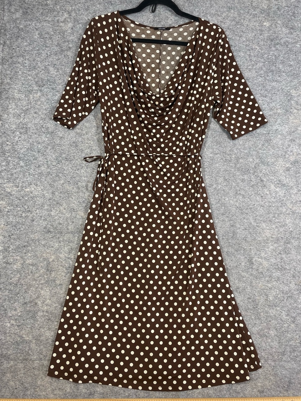 Majora 90s Y2K Vintage Polka Dot Midi Dress Brown XL Cowl Neck Retro Cocktail